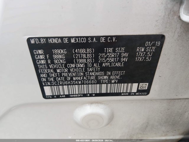 Honda HR-V LX 2019 3CZRU6H35KM706680 Image 9