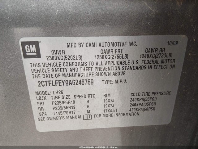 Aukcja sprzedaży 2010 Gmc Terrain Slt-1, vin: 2CTFLFEY9A6246769, numer aukcji: 45310694
