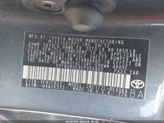 Продажа на аукционе авто 2014 Toyota Corolla S Plus, vin: 5YFBURHE8EP000892, номер лота: 45310767