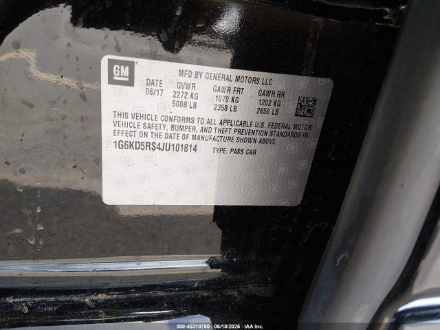 Продаж на аукціоні авто 2018 Cadillac Ct6 Luxury, vin: 1G6KD5RS4JU101814, номер лоту: 45310780