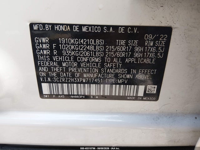 Aukcja sprzedaży 2023 Honda Hr-v Awd Lx, vin: 3CZRZ2H3XPM717451, numer aukcji: 45310796