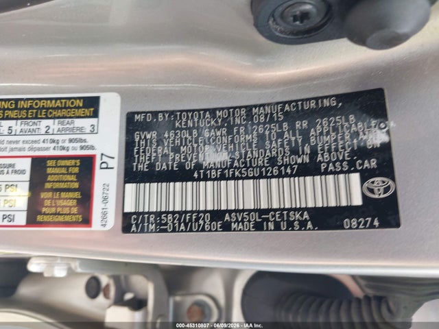 Aukcja sprzedaży 2016 Toyota Camry Se, vin: 4T1BF1FK5GU126147, numer aukcji: 45310807