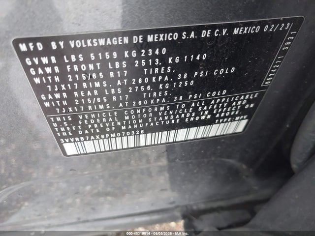 Продаж на аукціоні авто 2023 Volkswagen Tiguan 2.0t S, vin: 3VVRB7AX6PM070326, номер лоту: 45310814