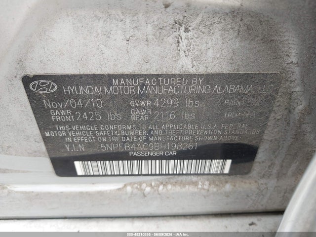 Продаж на аукціоні авто 2011 Hyundai Sonata Gls, vin: 5NPEB4AC9BH198261, номер лоту: 45310895