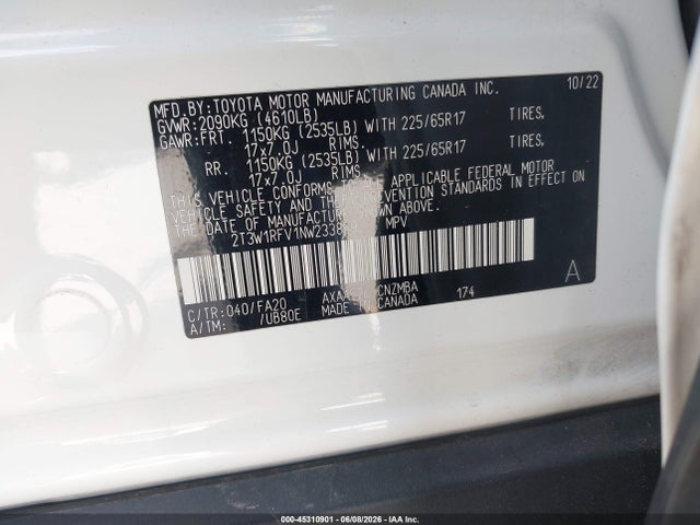 Aukcja sprzedaży 2022 Toyota Rav4 Xle, vin: 2T3W1RFV1NW233869, numer aukcji: 45310901