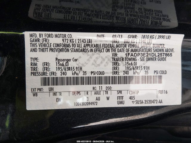 Продажа на аукционе авто 2013 Ford Focus S, vin: 1FADP3E21DL257865, номер лота: 45310910