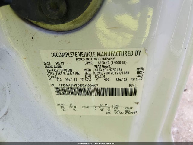 45310918 :رقم المزاد ، 1FD8X3HT0EEA66407 vin ، 2014 Ford F-350 Chassis Xl مزاد بيع