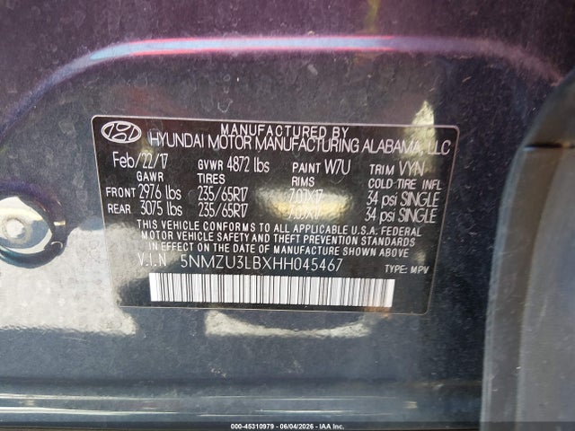 Aukcja sprzedaży 2017 Hyundai Santa Fe Sport 2.4l, vin: 5NMZU3LBXHH045467, numer aukcji: 45310979