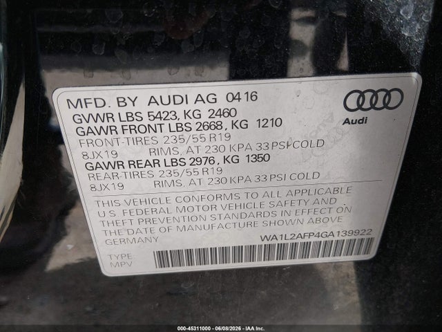 Audi Q5 2.0t Premium 2016 WA1L2AFP4GA139922 Image 9