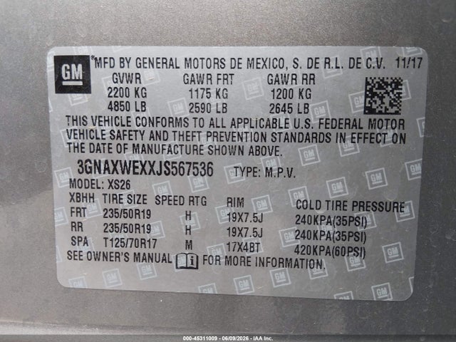 Chevrolet Equinox Premier 2018 3GNAXWEXXJS567536 Image 9