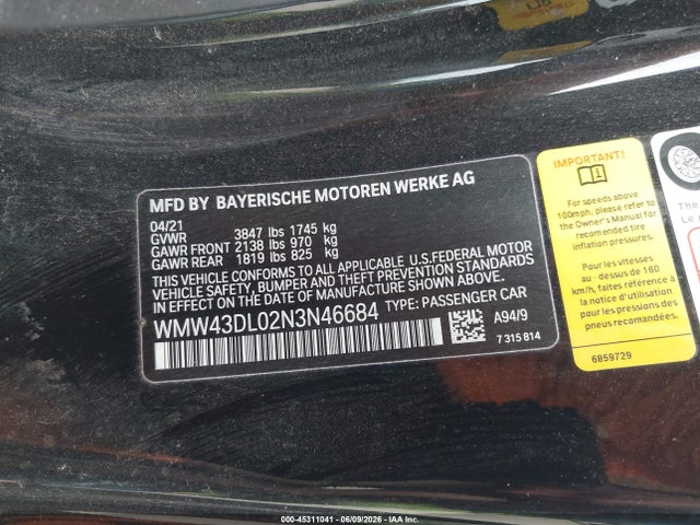 WMW43DL02N3N46684 Mini Convertible Cooper S