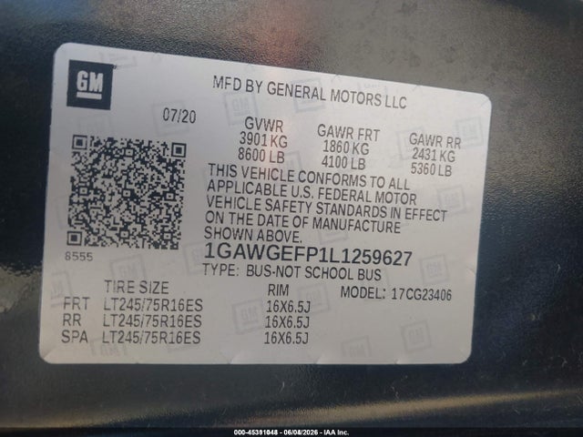 1GAWGEFP1L1259627 Chevrolet Express Passenger Rwd 2500 Regular Wheelbase Ls