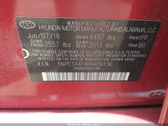 Продаж на аукціоні авто 2017 Hyundai Sonata Limited, vin: 5NPE34AF4HH456136, номер лоту: 45311079