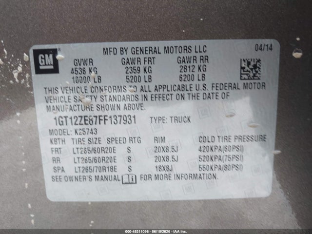GMC Sierra 2500hd Slt 2015 1GT12ZE87FF137931 Image 9