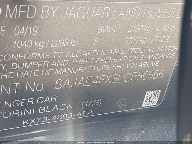 Jaguar Xe S Rwd Automatic 2020 SAJAE4FX3LCP56556 Image 9