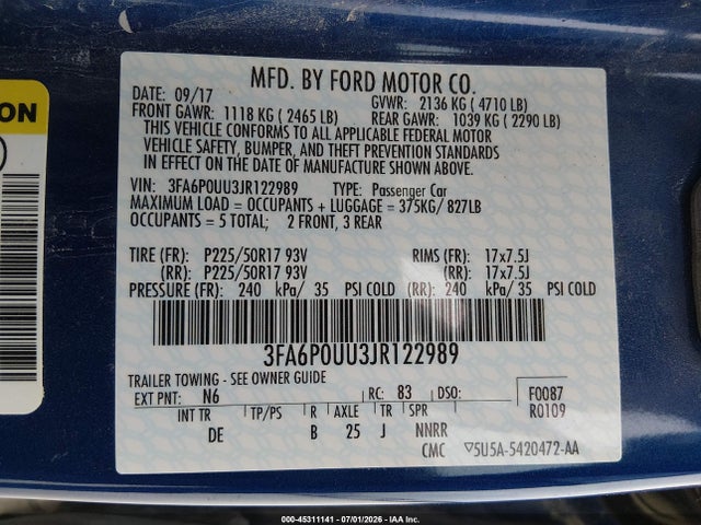 Ford Fusion Hybrid S 2018 3FA6P0UU3JR122989 Image 9