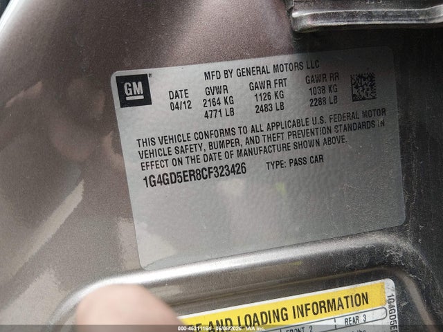 Aukcja sprzedaży 2012 Buick Lacrosse Premium 1 Group, vin: 1G4GD5ER8CF323426, numer aukcji: 45311164