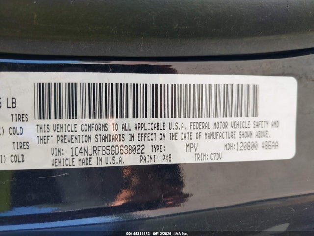 Aukcja sprzedaży 2016 Jeep Patriot Latitude, vin: 1C4NJRFB5GD638022, numer aukcji: 45311183