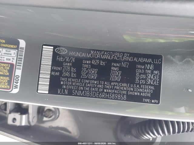 Hyundai TUCSON SEL 2024 5NMJB3DE6RH389858 Image 9
