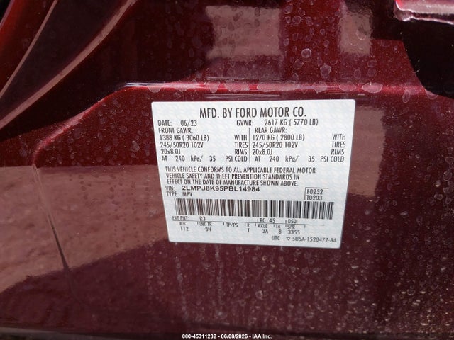 Auction sale of the 2023 Lincoln Nautilus Reserve, vin: 2LMPJ8K95PBL14984, lot number: 45311232