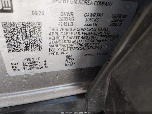 KL77LFEP3SC080343 Chevrolet Trax Fwd Ls