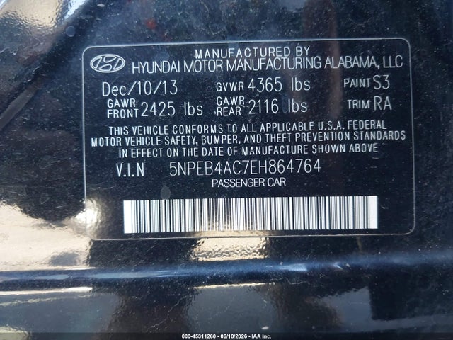 Hyundai SONATA GLS 2014 5NPEB4AC7EH864764 Image 9