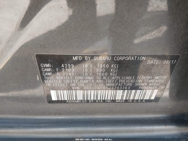 Aukcja sprzedaży 2018 Subaru Impreza 2.0i Limited, vin: 4S3GTAT65J3703363, numer aukcji: 45311263