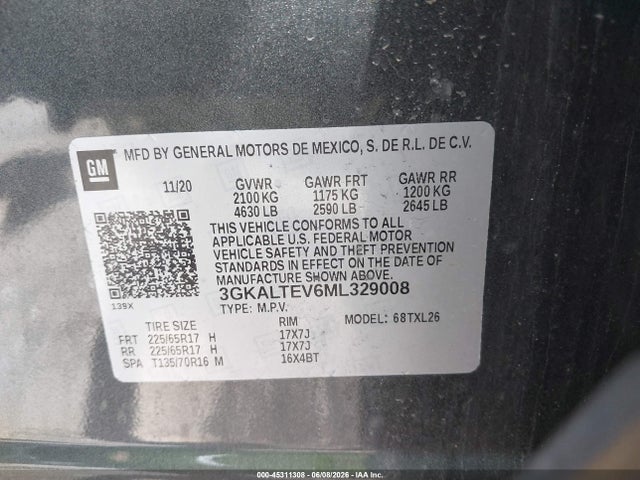 Aukcja sprzedaży 2021 Gmc Terrain Awd Sle, vin: 3GKALTEV6ML329008, numer aukcji: 45311308