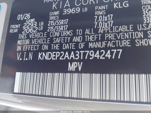 Продажа на аукционе авто 2026 Kia Seltos Lx, vin: KNDEP2AA3T7942477, номер лота: 45311334