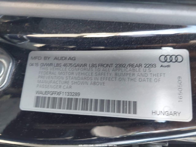 Aukcja sprzedaży 2015 Audi A3 2.0t Premium, vin: WAUEFGFFXF1133289, numer aukcji: 45311346