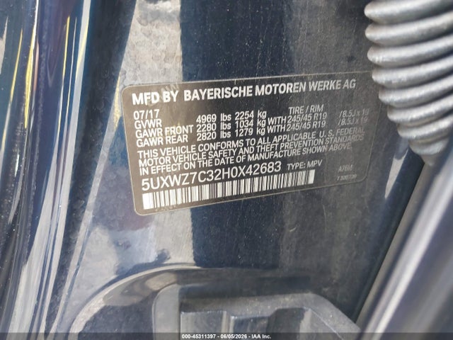 45311397 :رقم المزاد ، 5UXWZ7C32H0X42683 vin ، 2017 Bmw X3 Sdrive28i مزاد بيع