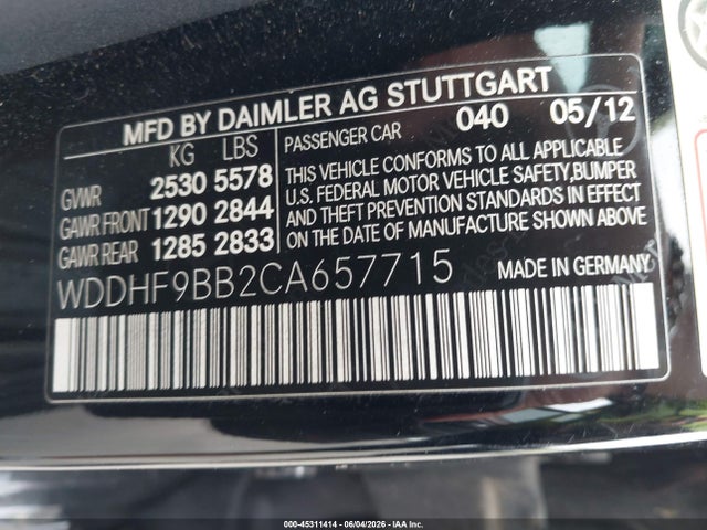 2012 Mercedes-benz E 550 4matic მანქანა იყიდება აუქციონზე, vin: WDDHF9BB2CA657715, აუქციონის ნომერი: 45311414