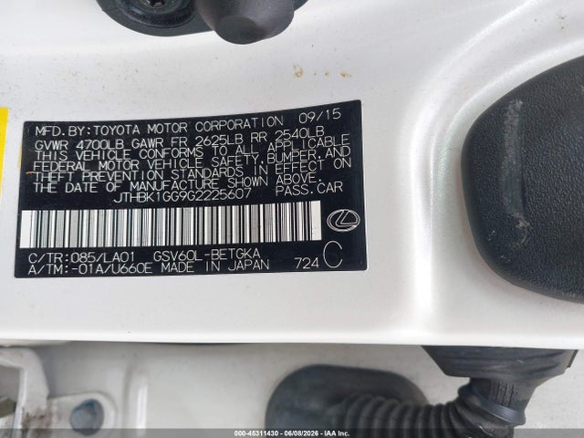 45311430 :رقم المزاد ، JTHBK1GG9G2225607 vin ، 2016 Lexus Es 350 مزاد بيع