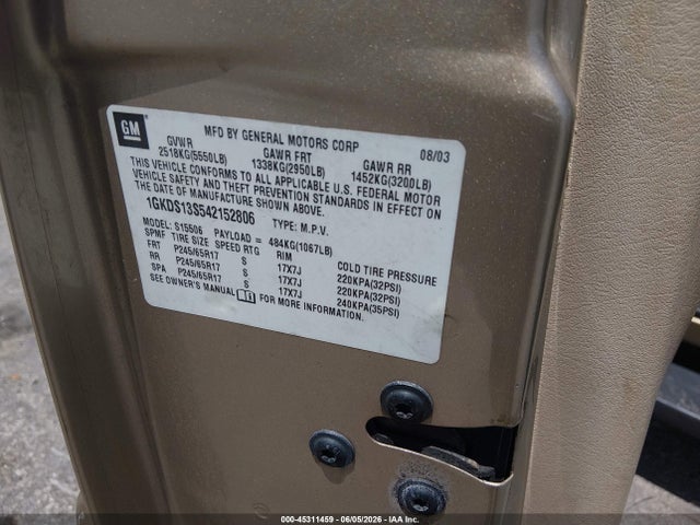45311459 :رقم المزاد ، 1GKDS13S542152806 vin ، 2004 Gmc Envoy Sle مزاد بيع