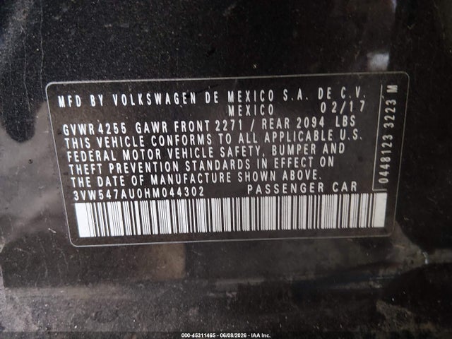 45311465 :رقم المزاد ، 3VW547AU0HM044302 vin ، 2017 Volkswagen Golf Gti Autobahn 4-door/s 4-door/se 4-door/sport 4-door مزاد بيع