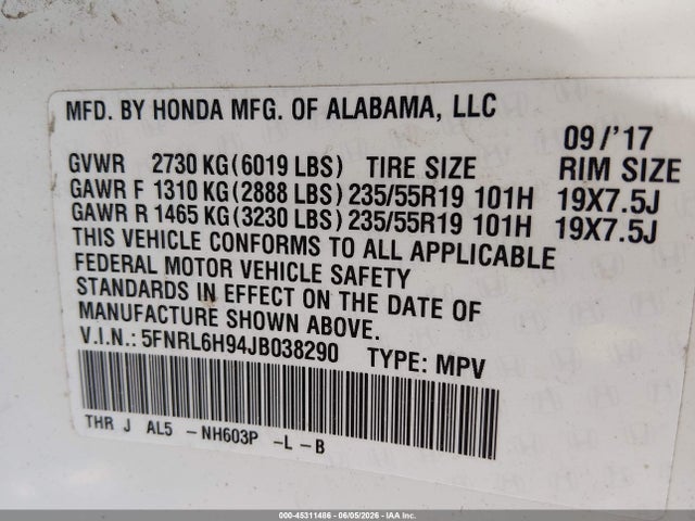 Honda Odyssey Elite 2018 5FNRL6H94JB038290 Image 9