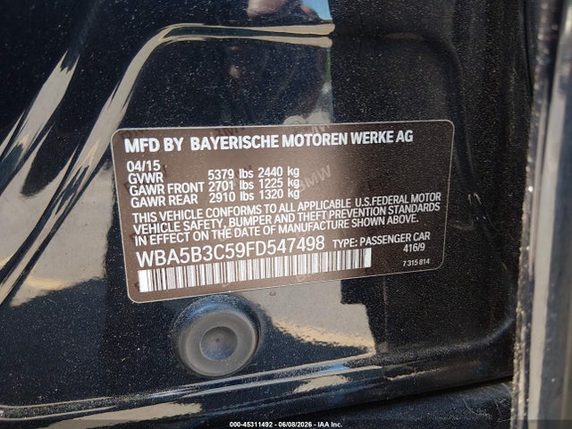 2015 Bmw 535i Xdrive მანქანა იყიდება აუქციონზე, vin: WBA5B3C59FD547498, აუქციონის ნომერი: 45311492