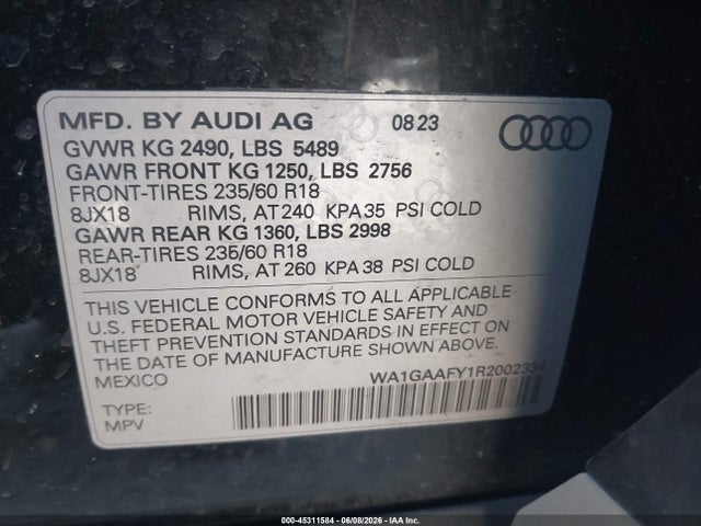 Aukcja sprzedaży 2024 Audi Q5 Premium 45 Tfsi S Line Quattro, vin: WA1GAAFY1R2002334, numer aukcji: 45311584