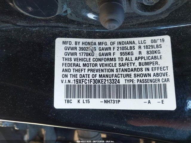 Honda CIVIC EX 2019 19XFC1F30KE213324 Image 9