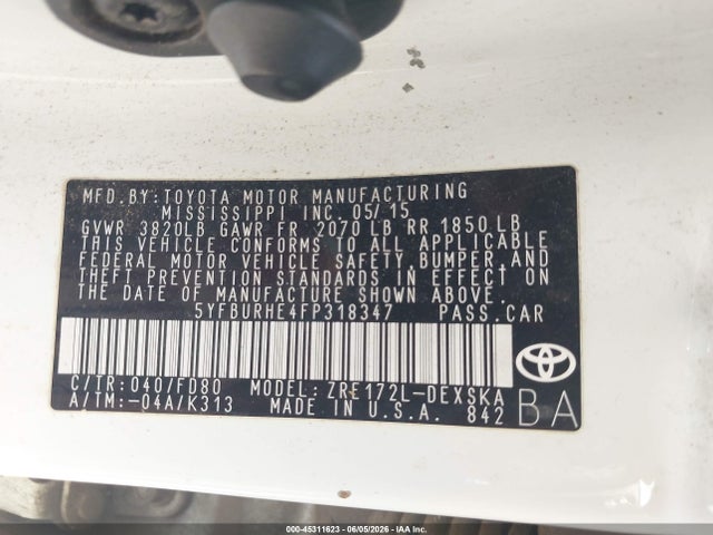 5YFBURHE4FP318347 Toyota Corolla S Plus