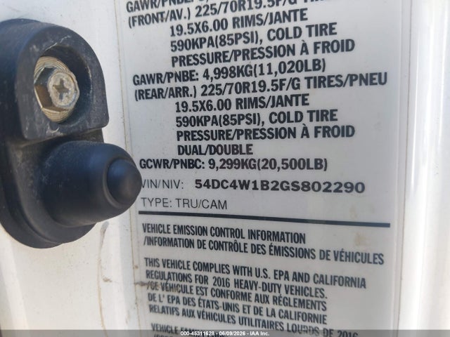 Aukcja sprzedaży 2016 Isuzu Npr Hd Gas Reg, vin: 54DC4W1B2GS802290, numer aukcji: 45311628