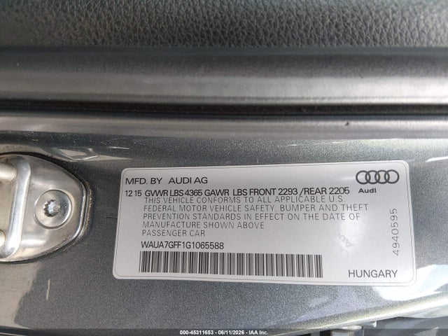 Продажа на аукционе авто 2016 Audi A3 1.8t Premium, vin: WAUA7GFF1G1065588, номер лота: 45311653