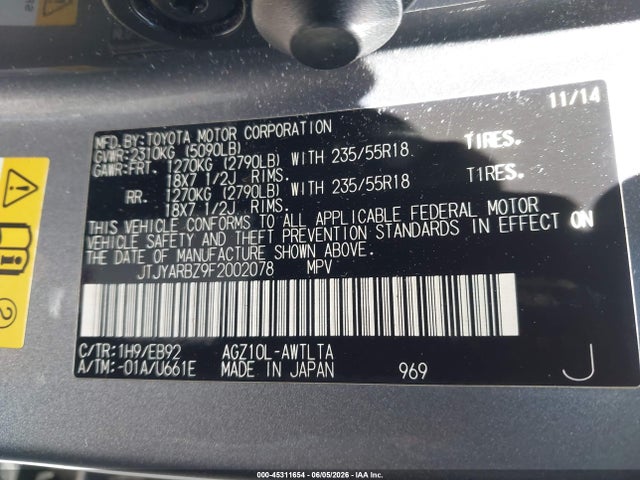 JTJYARBZ9F2002078 Lexus Nx 200t F Sport