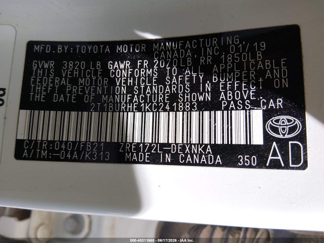 Toyota COROLLA LE 2019 2T1BURHE1KC241883 Image 9