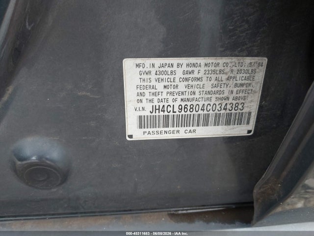 2004 Acura Tsx მანქანა იყიდება აუქციონზე, vin: JH4CL96804C034383, აუქციონის ნომერი: 45311683
