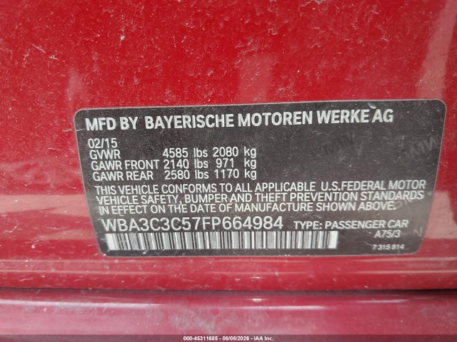 Продажа на аукционе авто 2015 Bmw 320i Xdrive, vin: WBA3C3C57FP664984, номер лота: 45311685
