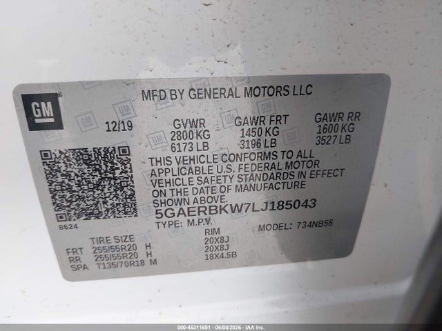 2020 Buick Enclave Fwd Essence მანქანა იყიდება აუქციონზე, vin: 5GAERBKW7LJ185043, აუქციონის ნომერი: 45311691