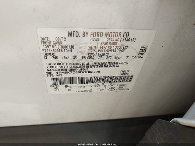 Aukcja sprzedaży 2013 Ford Explorer Xlt, vin: 1FM5K7D86DGB08298, numer aukcji: 45311702
