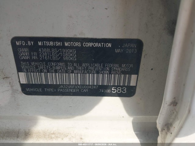 45311717 :رقم المزاد ، JA32V6FVXEU004247 vin ، 2014 Mitsubishi Lancer Ralliart مزاد بيع
