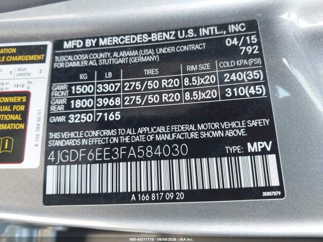 Mercedes-Benz Gl 450 4matic 2015 4JGDF6EE3FA584030 Image 9